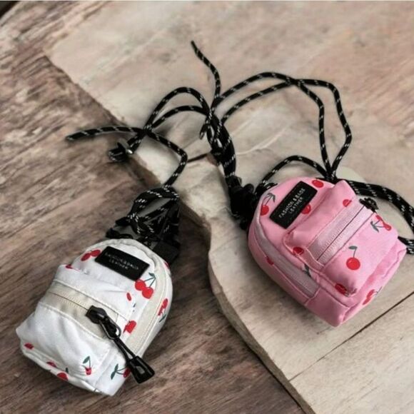 Mini CHERRY Backpack Keychain Choose From White Or Pink With Strap - Picture 1 of 9